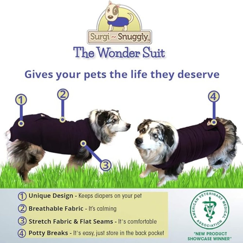 NWT XS Surgi Snuggly Dog Cat Surgery Recovery Suit/Diaper Keeper in Perfect Plum